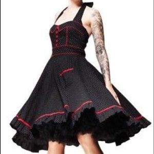 Hell Bunny B&W Red Polka Dot Vanity Swing Dress XS